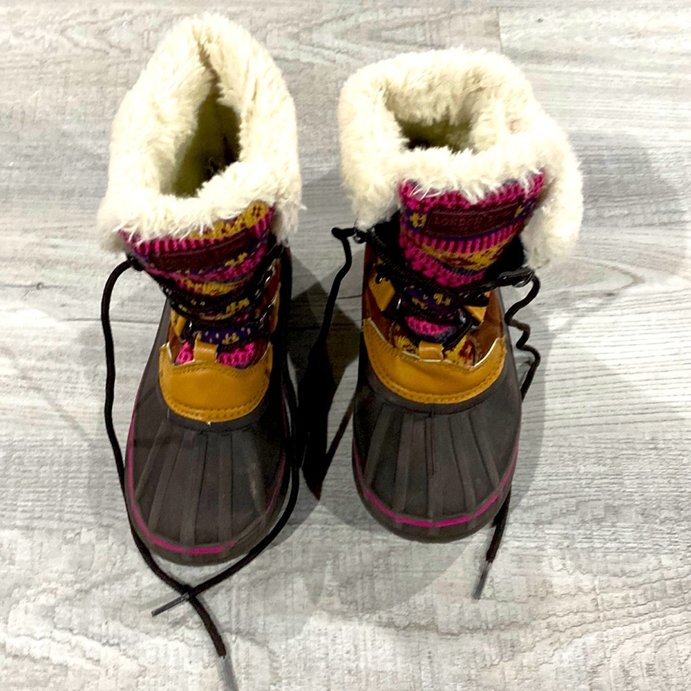 London Fog Tottenham Pink Brown Insulated Waterproof Snow Boots  Girls 13 EUC